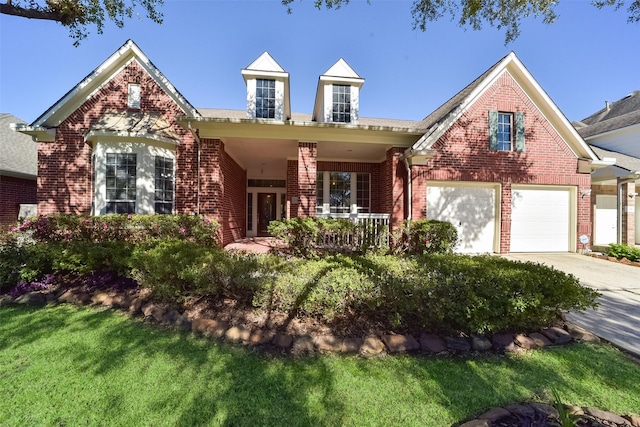 view of front of house with a porch and a garage