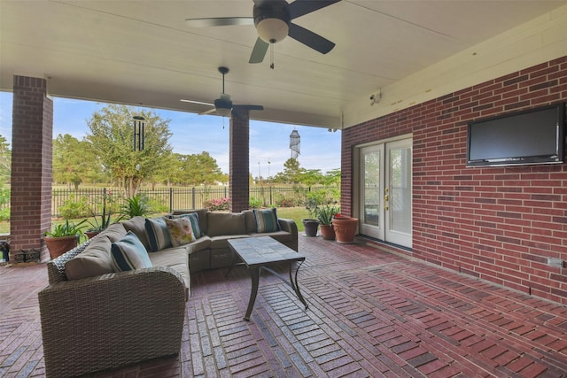 view of patio / terrace featuring ceiling fan and outdoor lounge area