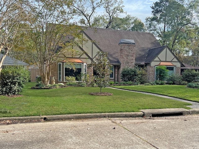 tudor home featuring a front lawn