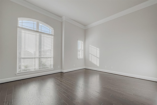 unfurnished room featuring wood-type flooring and crown molding