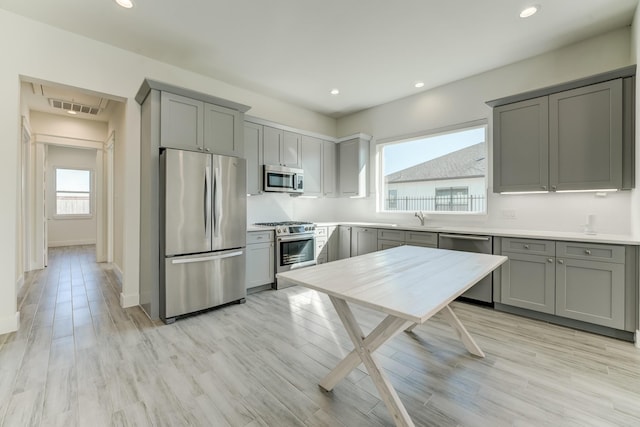 kitchen featuring gray cabinets, a healthy amount of sunlight, and appliances with stainless steel finishes