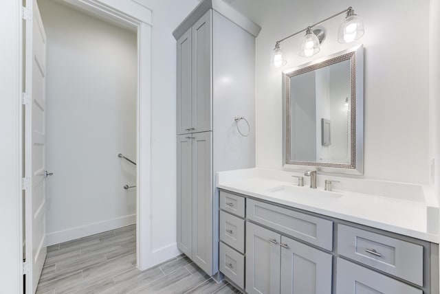 bathroom with vanity and hardwood / wood-style flooring