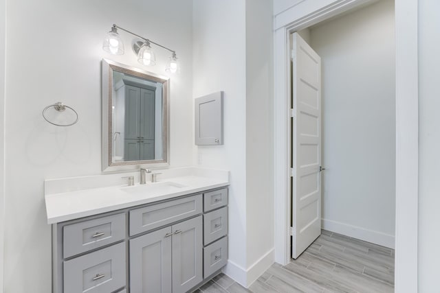 bathroom featuring wood-type flooring and vanity