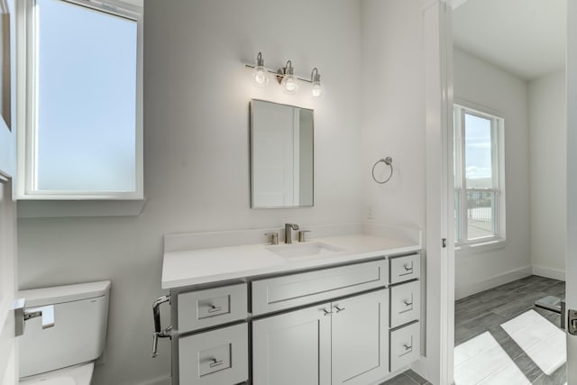 bathroom featuring hardwood / wood-style floors, vanity, and toilet