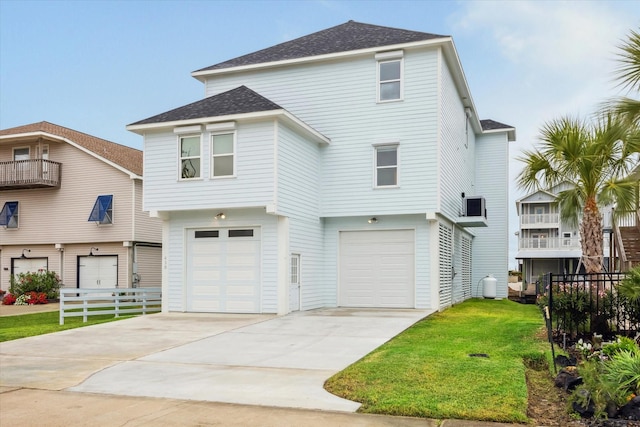 view of front of house featuring a garage and a front lawn