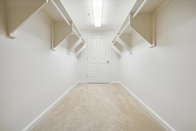 walk in closet featuring light carpet