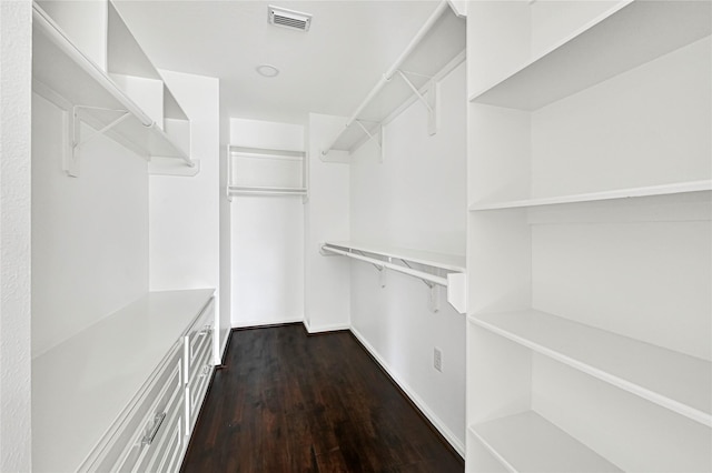 spacious closet with dark wood-type flooring