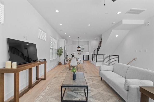 living room with light wood-type flooring