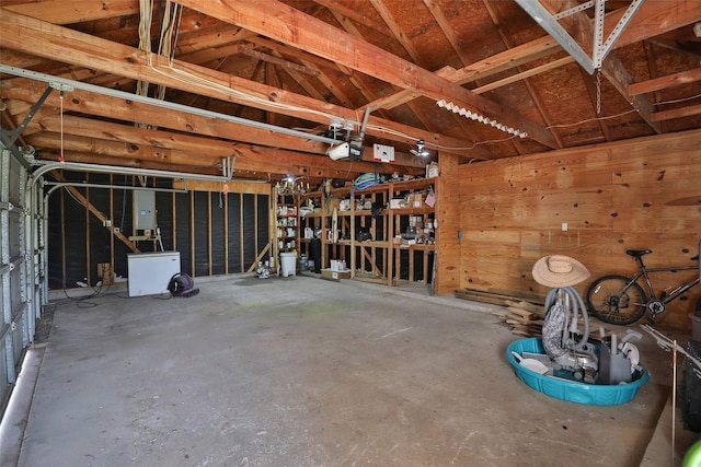 garage with a garage door opener