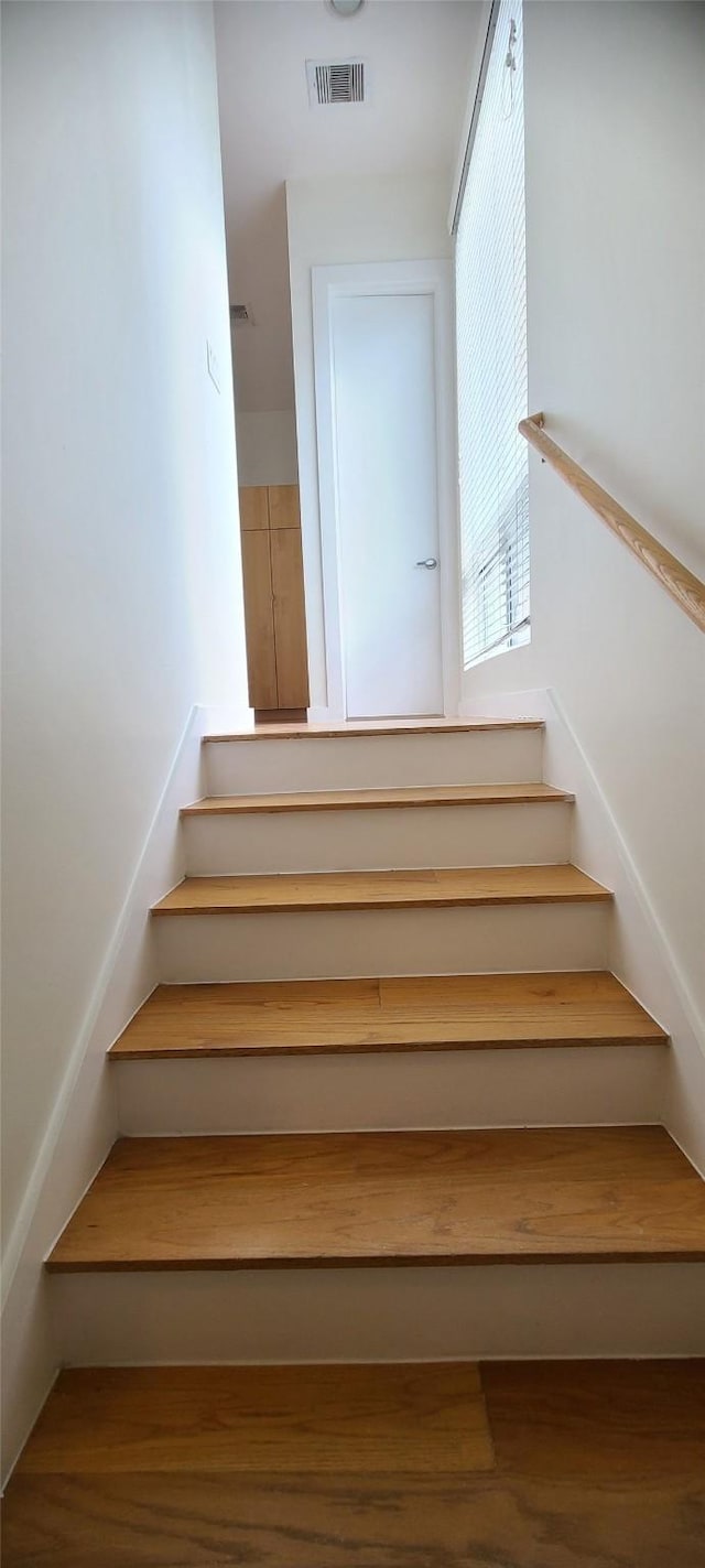 staircase with wood-type flooring