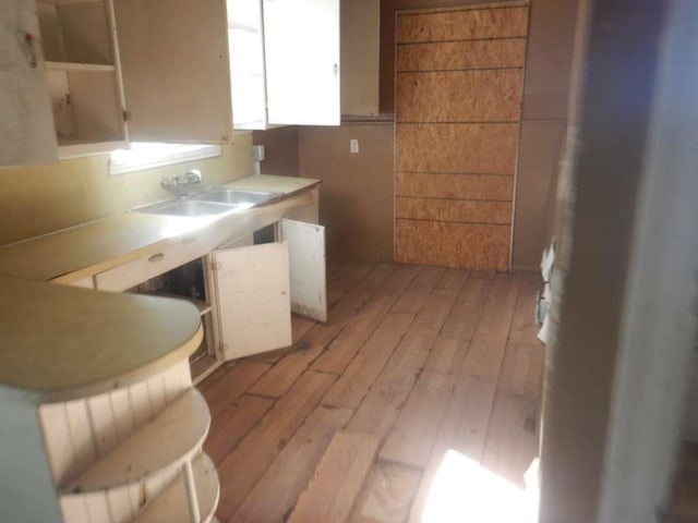 kitchen with light hardwood / wood-style flooring and sink