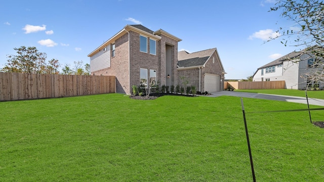 exterior space with a front lawn and a garage