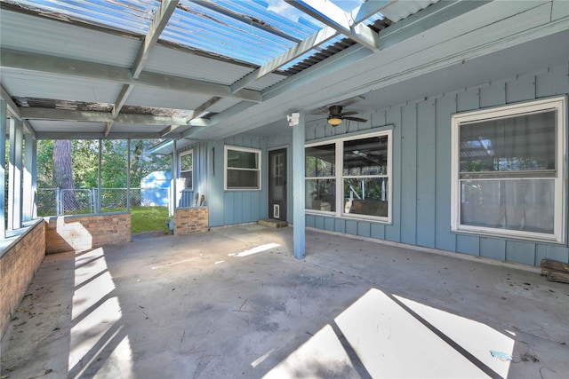 view of patio featuring ceiling fan