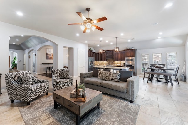 living room featuring ceiling fan