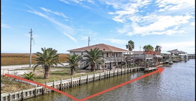 view of dock with a water view