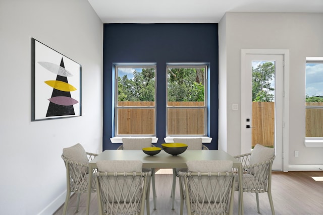 dining space with hardwood / wood-style flooring