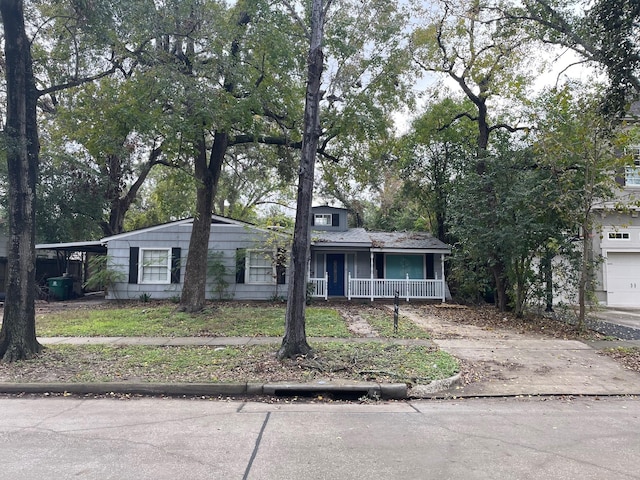 view of front of property featuring covered porch and a carport