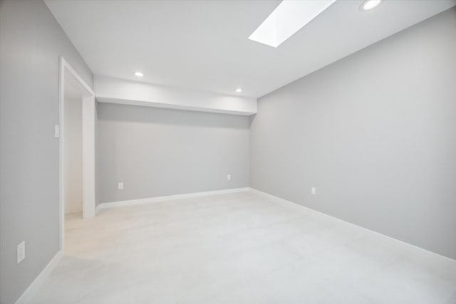 basement with light colored carpet