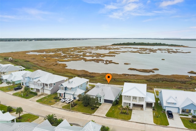 drone / aerial view featuring a water view