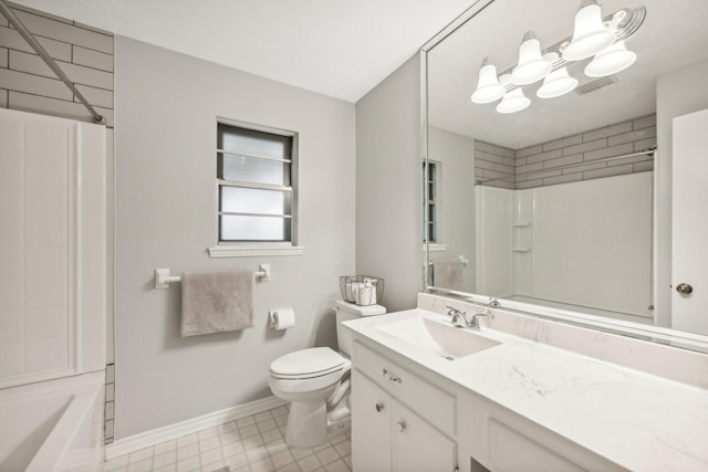 full bathroom with vanity, shower / bathtub combination, and toilet