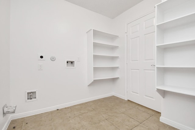 laundry room with hookup for an electric dryer, hookup for a washing machine, light tile patterned floors, and hookup for a gas dryer