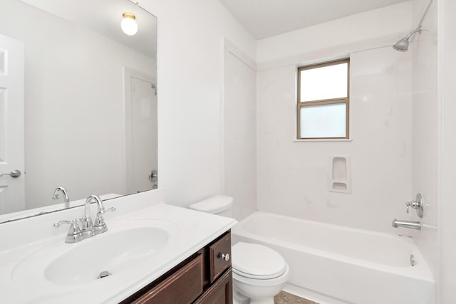 full bathroom with washtub / shower combination, vanity, and toilet