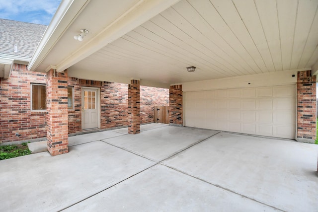 view of patio with a garage