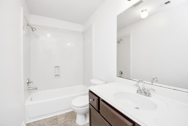 full bathroom with tile patterned floors, vanity,  shower combination, and toilet