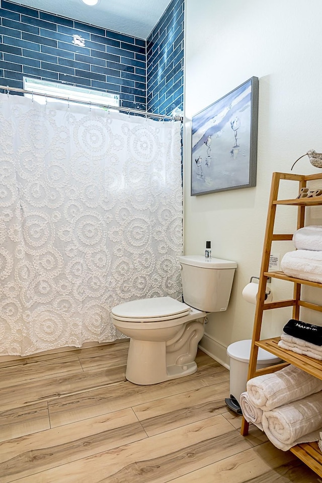 bathroom with wood-type flooring and toilet