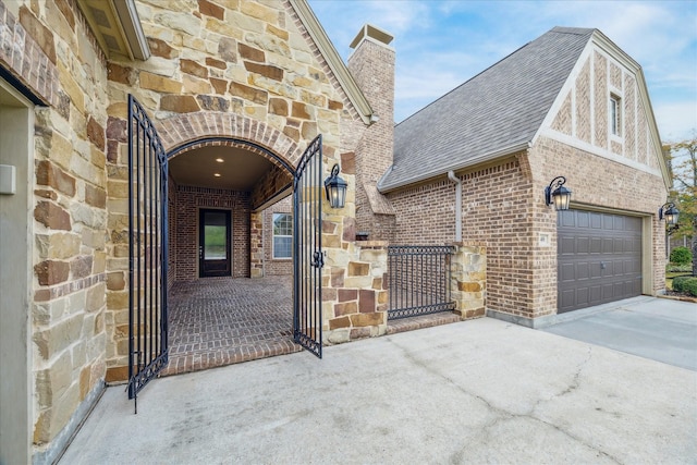 exterior space featuring a garage