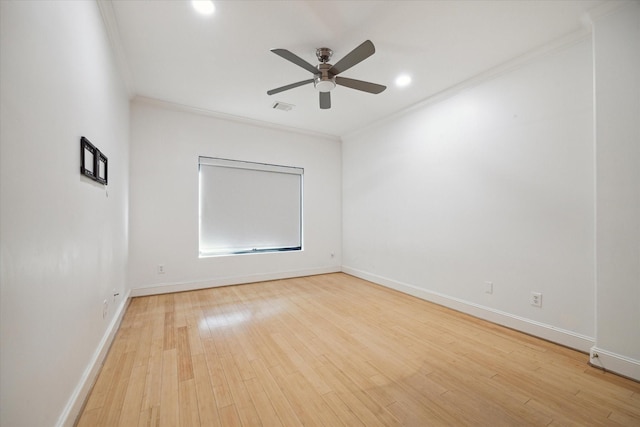 1406 Sue Barnett Dr, Houston, TX 77018 - unfurnished room with ornamental molding, a ceiling fan, wood finished floors, baseboards, and recessed lighting