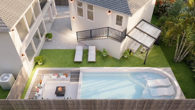1406 Sue Barnett Dr, Houston, TX 77018 - view of pool with a jacuzzi, central air condition unit, and a lawn