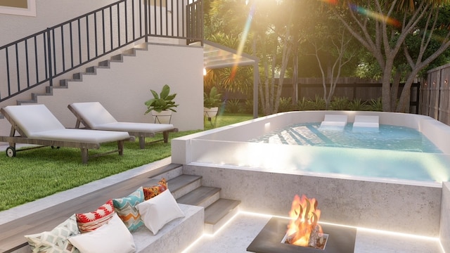 1406 Sue Barnett Dr, Houston, TX 77018 - view of pool featuring stairway and a fire pit