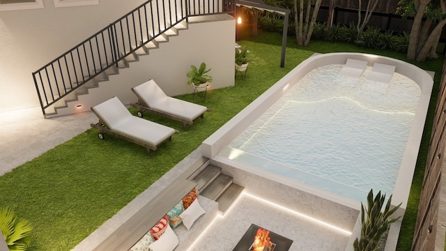 1406 Sue Barnett Dr, Houston, TX 77018 - view of swimming pool featuring a yard and stairs