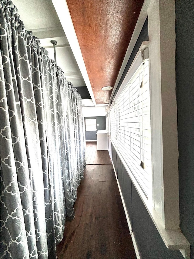 hallway with dark hardwood / wood-style flooring