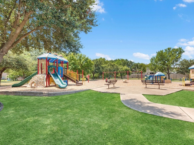 view of play area with a yard