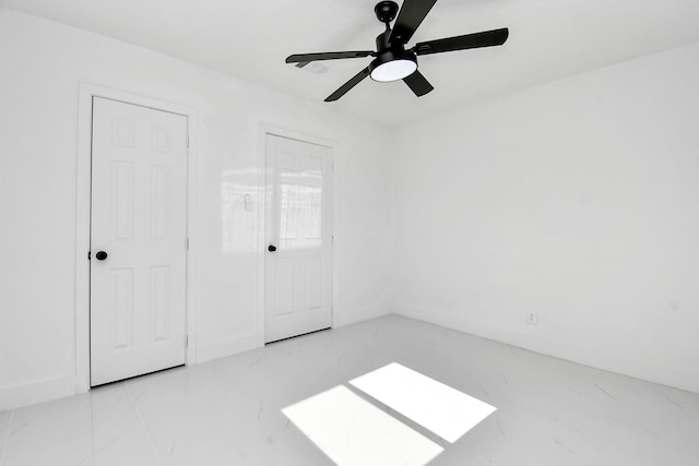 unfurnished bedroom with ceiling fan