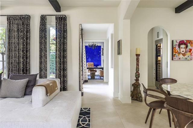 bedroom featuring beam ceiling