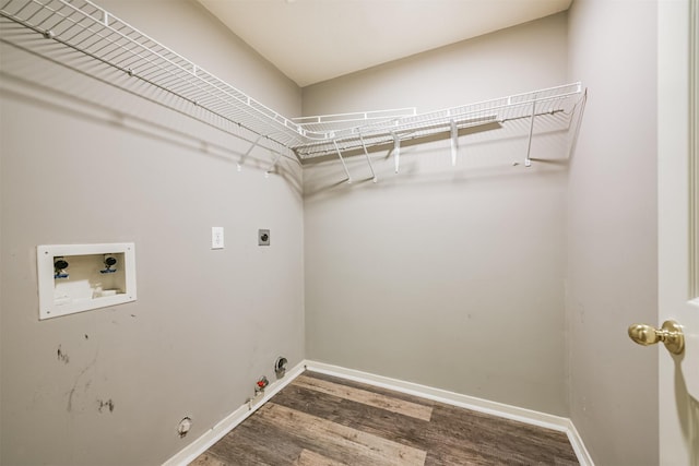 laundry room with electric dryer hookup, hookup for a washing machine, gas dryer hookup, and hardwood / wood-style floors