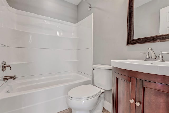 full bathroom featuring shower / bathing tub combination, vanity, and toilet