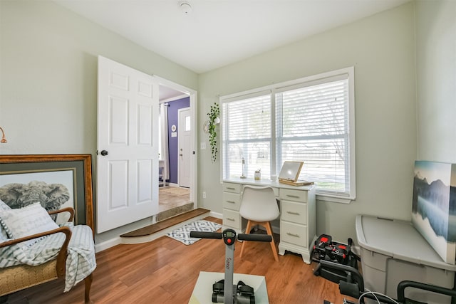 office featuring baseboards and wood finished floors