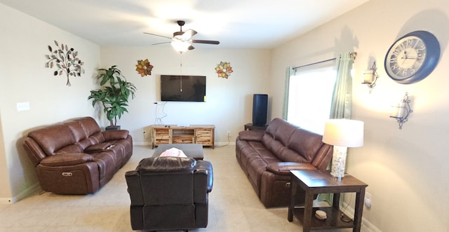 living room featuring ceiling fan