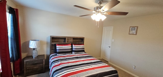 bedroom featuring carpet floors and ceiling fan