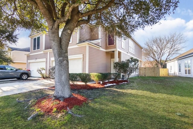 view of home's exterior featuring a garage and a lawn