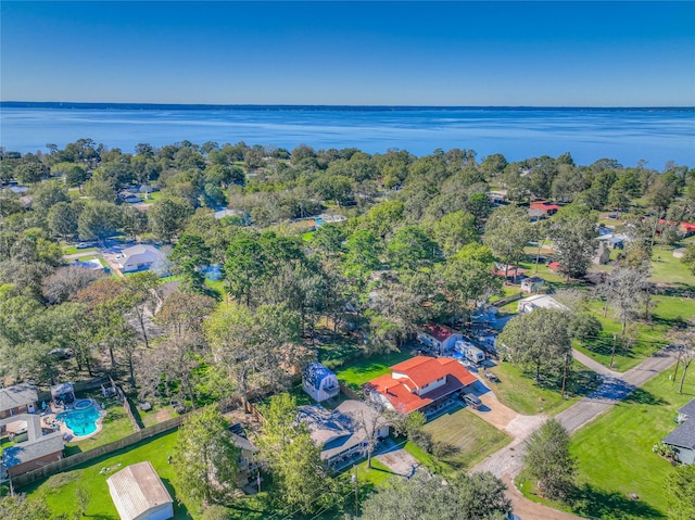 aerial view featuring a water view