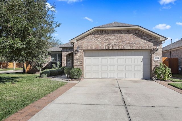 view of front of property featuring a garage and a front lawn