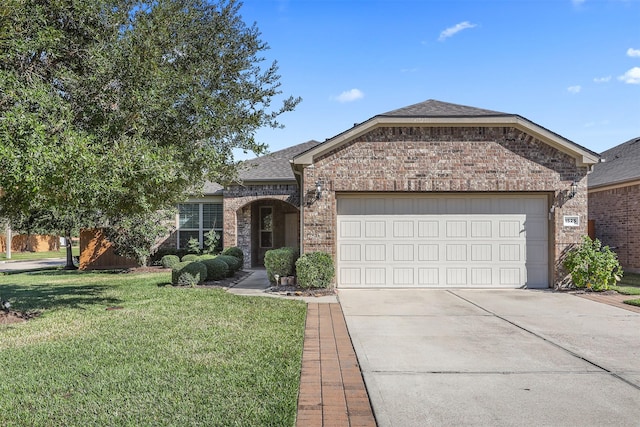 view of front facade with a garage and a front lawn