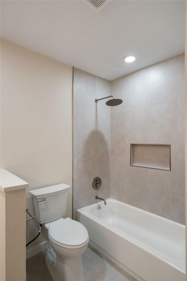 1300 Augusta Dr Unit 12, Houston, TX 77057 - bathroom featuring tile patterned floors, shower / bath combination, and recessed lighting