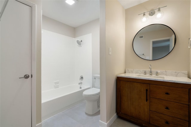 full bathroom with tile patterned flooring, vanity, toilet, and tub / shower combination