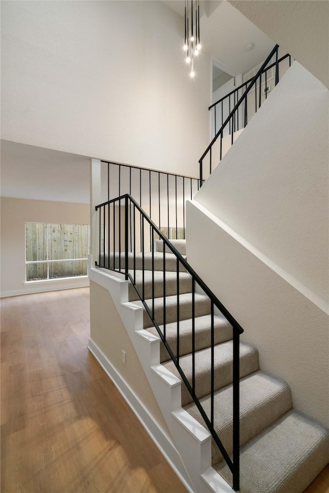 staircase with hardwood / wood-style floors